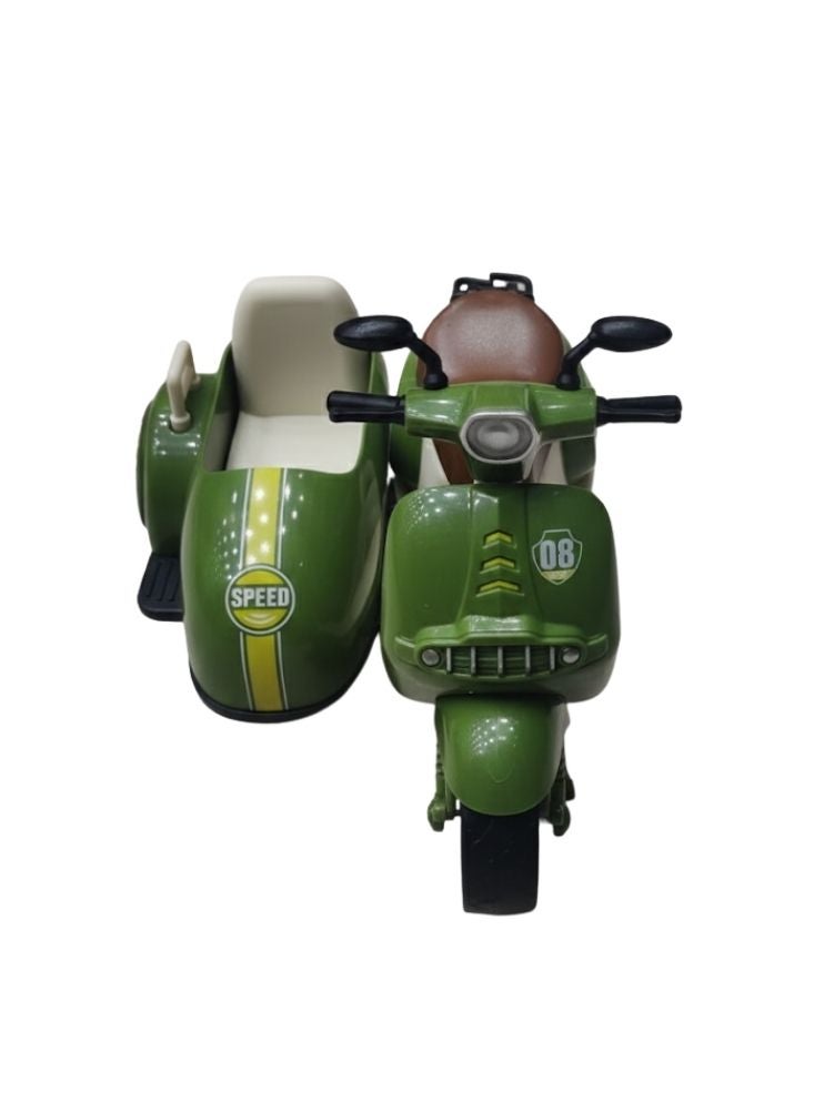 Premium Kids Ride-On Scooter with Sidecar – Vintage Style Green Toy Motorcycle for Toddlers - Image 2